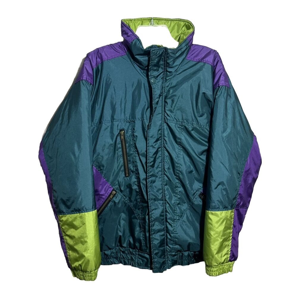 Vintage Steep Slopes Ski Coat Jacket 90's Retro M Fashion Ski Wear Green Purple